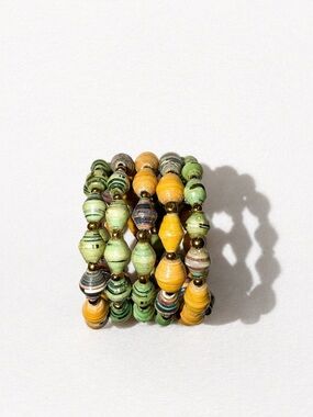 Yellow & Green Beaded Coil Bracelet - Handmade Paper Beads